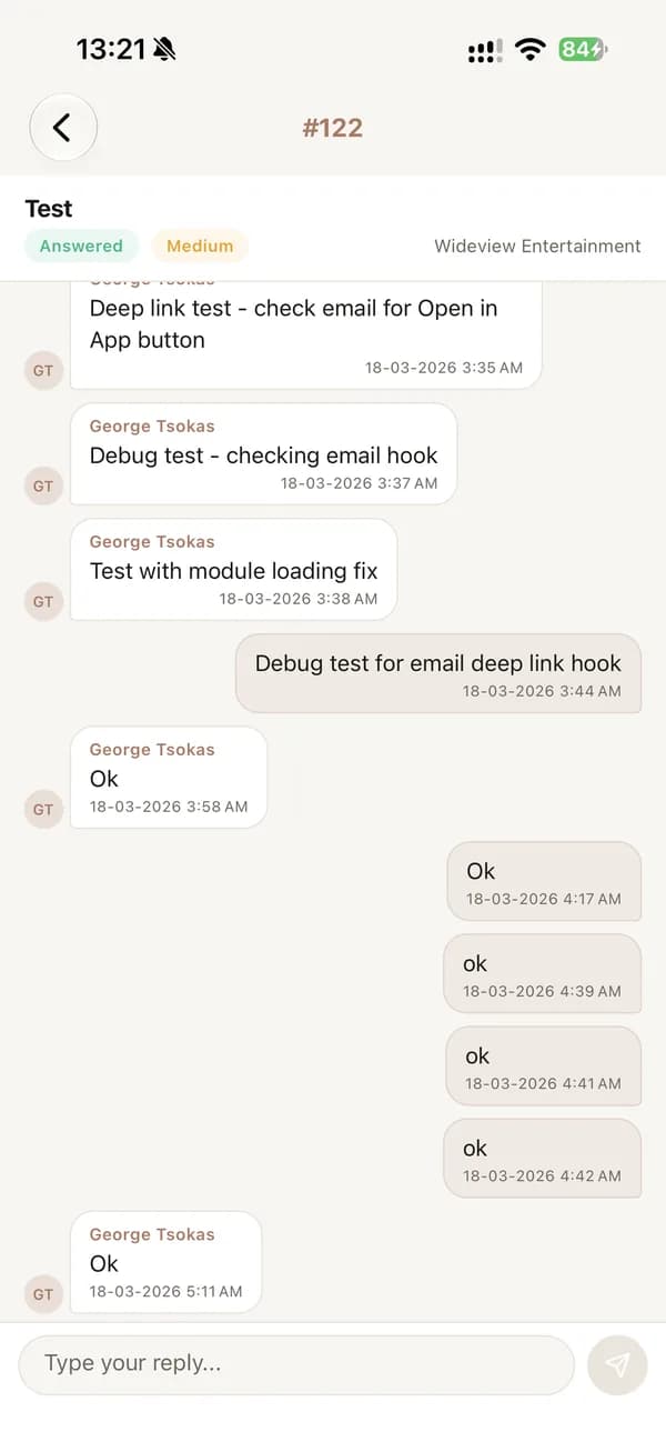 Wideview Support: A support ticket conversation