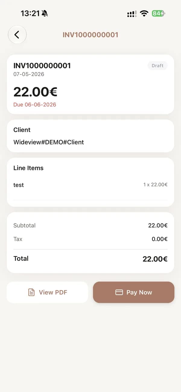 Wideview Support: Invoice with Pay Now